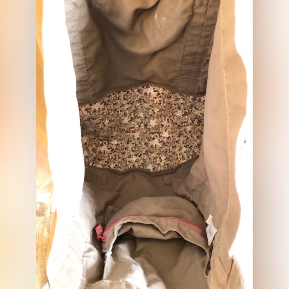 Thirty-one Large Tan Canvas Tote/ Beach Bag With Floral Lining - Picture 5 of 7